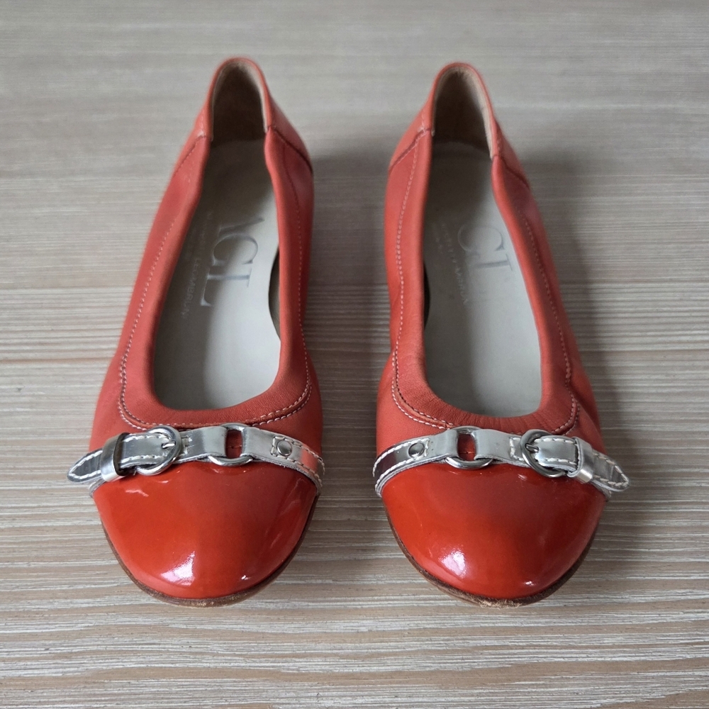 AGL Leather Ballet Flats Cap Toe Buckle Detail Made in Italy Womens Size EU 38